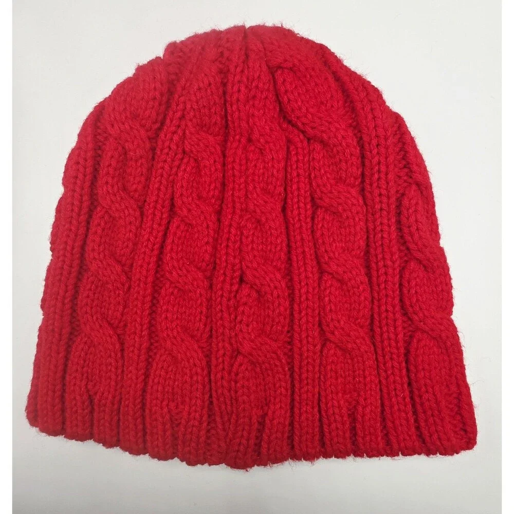 Girls Red Knit Beanie Hat with Flower Accent | Winter Warm Cap | One Size